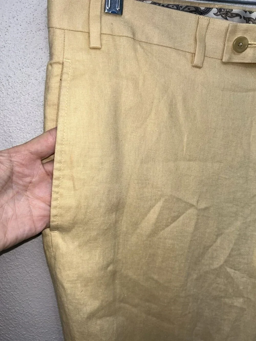 LRL Ralph Lauren Linen Pants Mens 36x32 Yellow Flat Front Straight Resort Beach